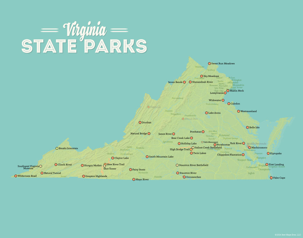 Virginia State Parks Map Print - green & aqua