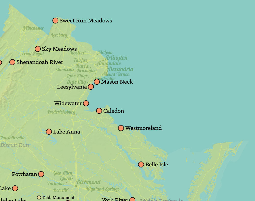 Virginia State Parks Map Print - green & aqua