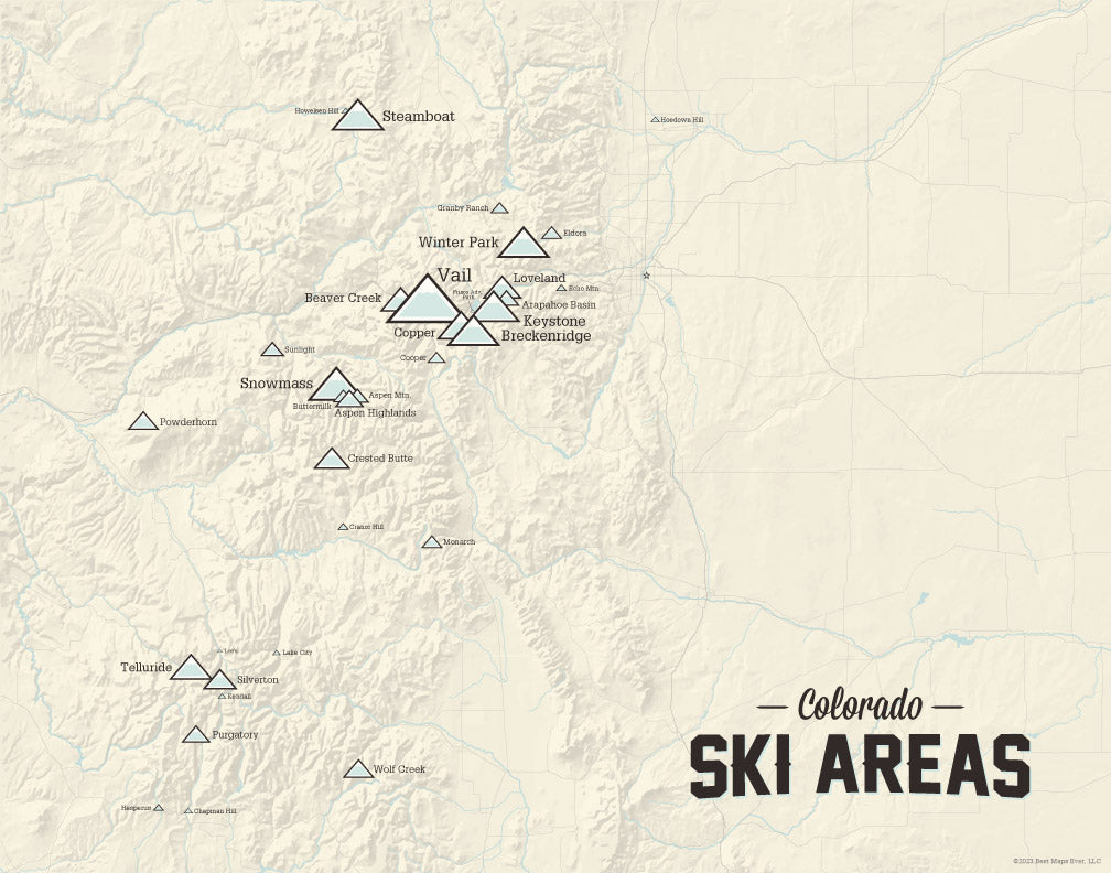 Colorado Ski Resorts Checlist Map - beige