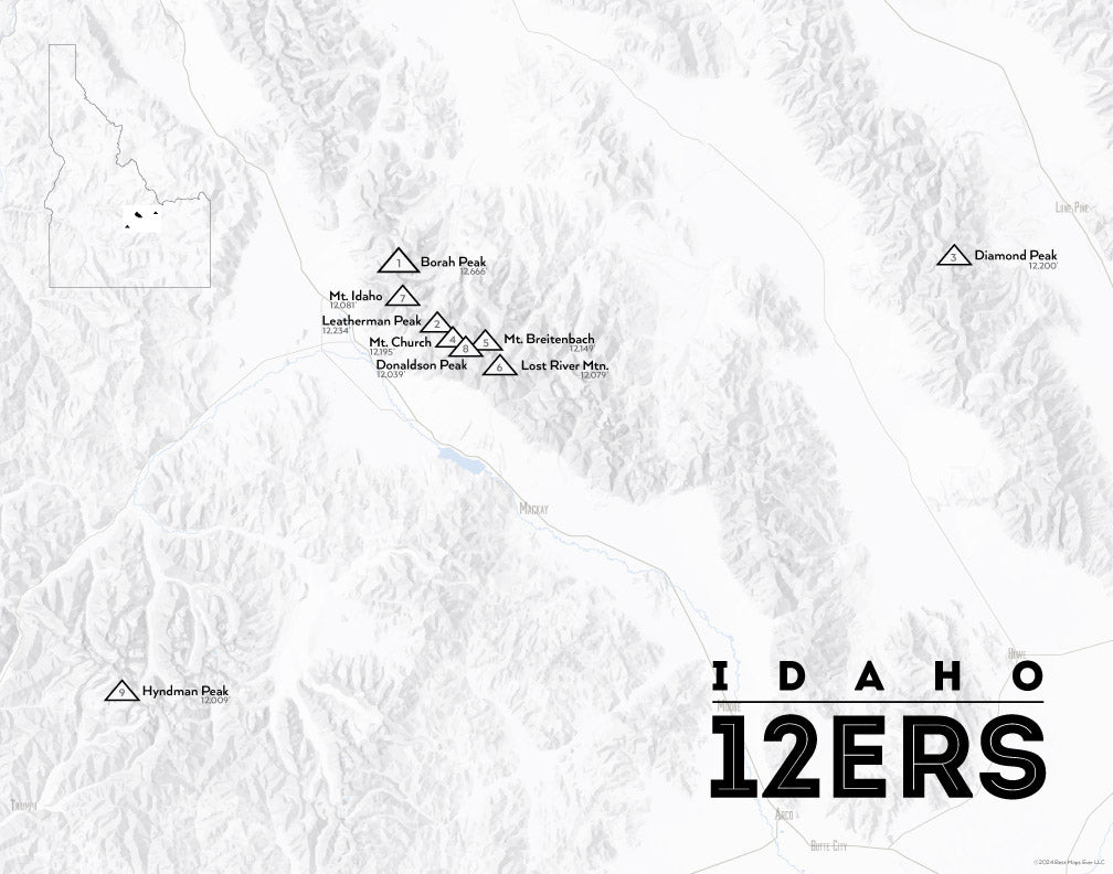 Idaho 12ers Map Print - gray