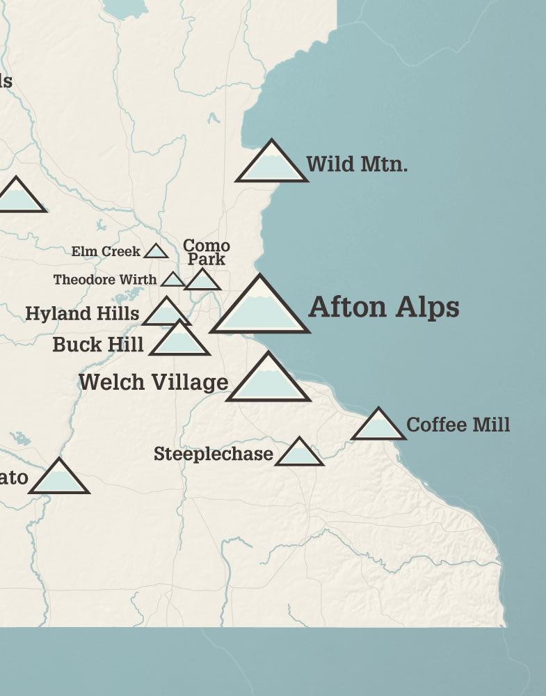 Minnesota Ski Areas Map Print - beige & opal blue