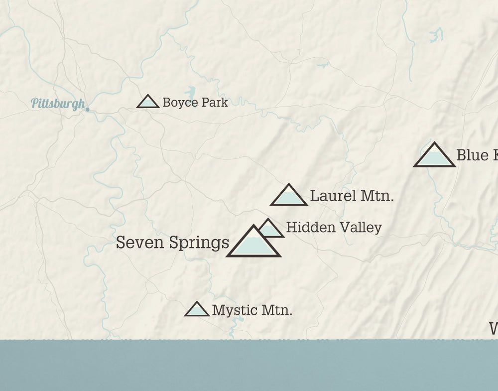 Pennsylvania Ski Areas & Resorts Map - beige & opal blue