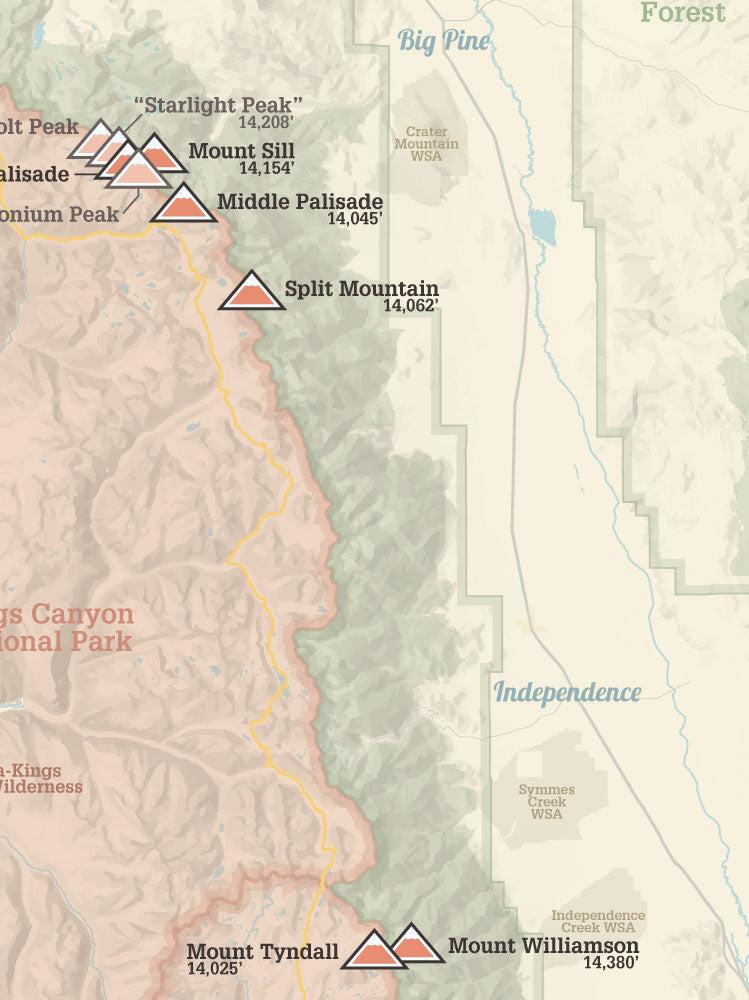 California 14ers Map Poster - tan