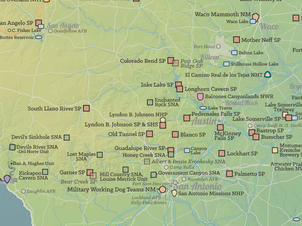 Texas State Parks & Federal Lands map poster - natural earth