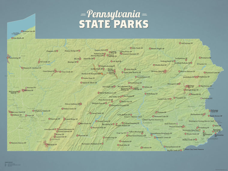 Pennsylvania State Parks Map Poster - natural earth