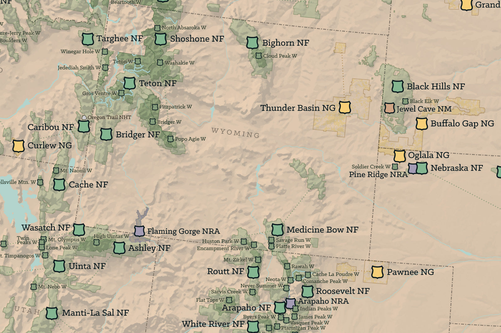 USA National Forest System Map Poster - tan & slate blue