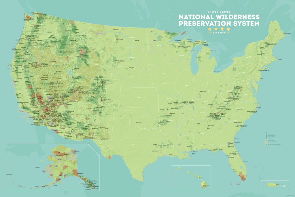 US National Wilderness areas Preservation System - green & aqua