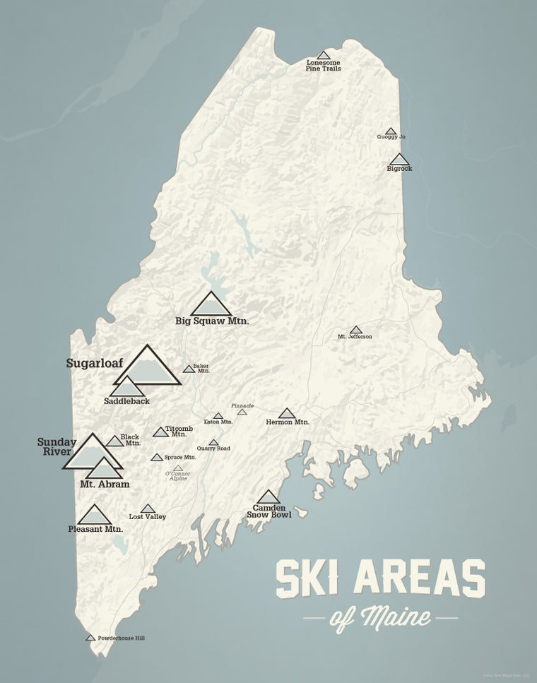 Maine Ski Resorts Map Print - Beige & Slate