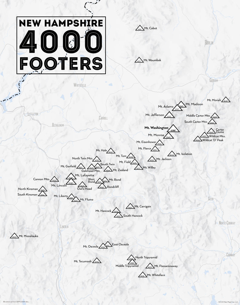New Hampshire 4000 Footers Checklist Map - gray
