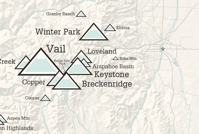 Colorado Ski Resorts Checlist Map - beige