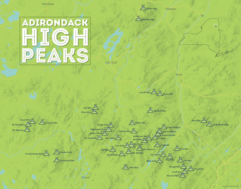 Adirondack High Peaks Map 11x14 Print