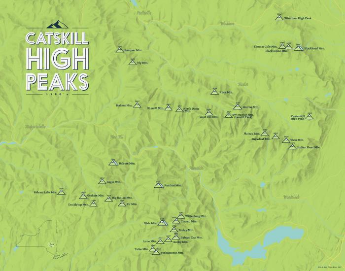 Catskill High Peaks Checklist Map - Bright Green