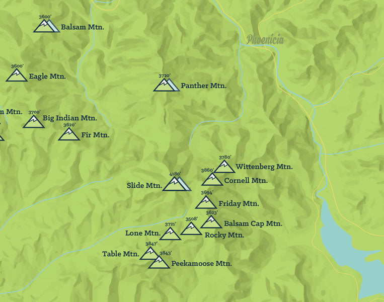 Catskill High Peaks map poster - Bright Green