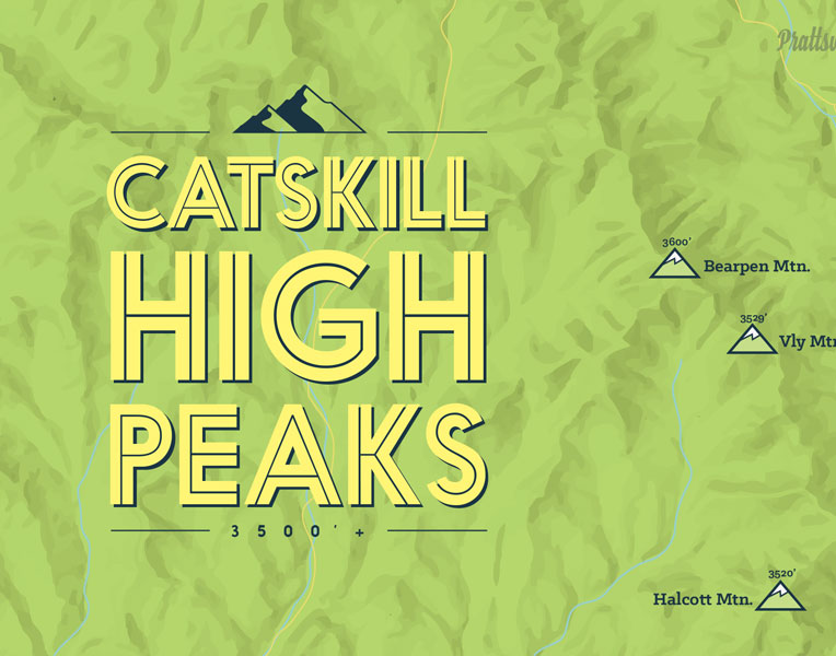 Catskill High Peaks map poster - Bright Green