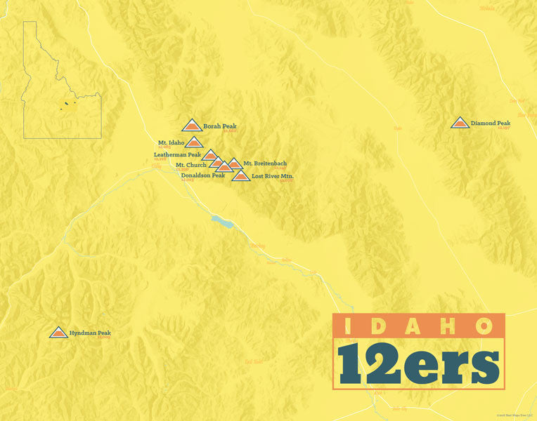 Idaho 12ers Map Print - marigold