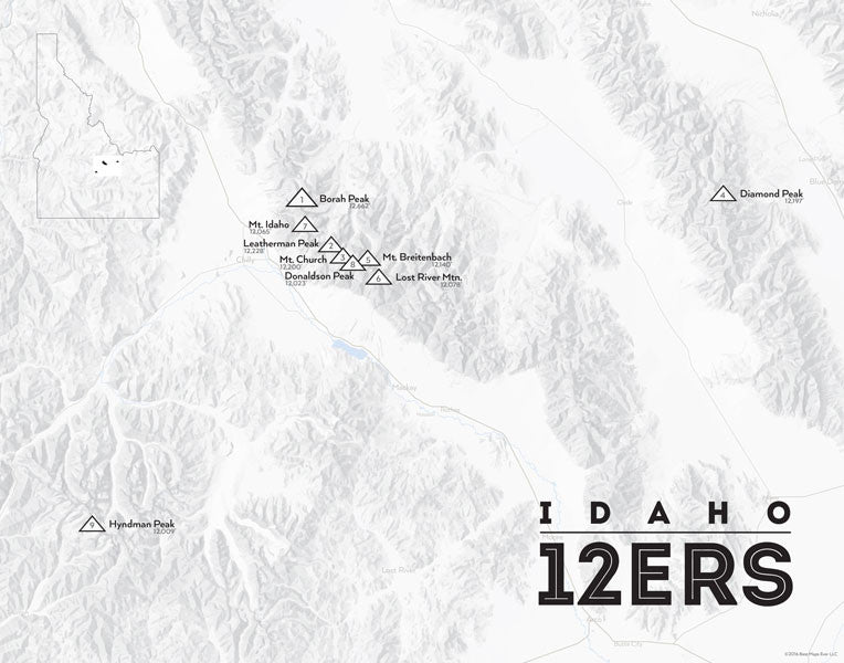 Idaho 12ers Map Print - gray