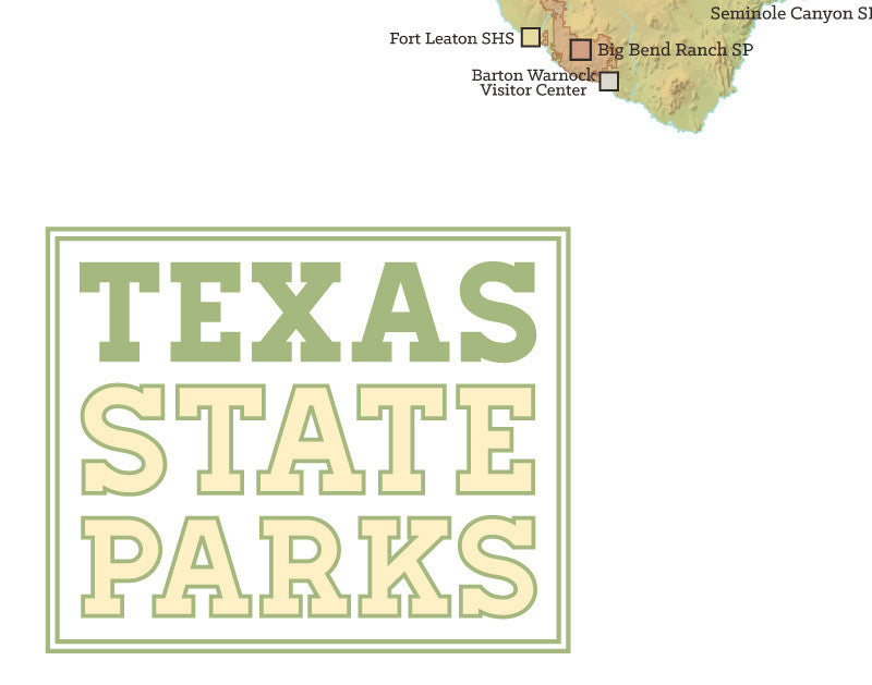 Texas State Parks map print - green & white