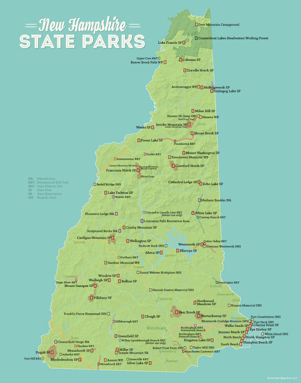 New Hampshire State Parks Map 11x14 Print Best Maps Ever