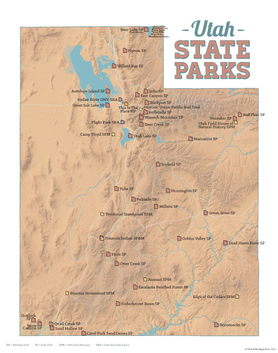 Utah State Parks map print - camel & white