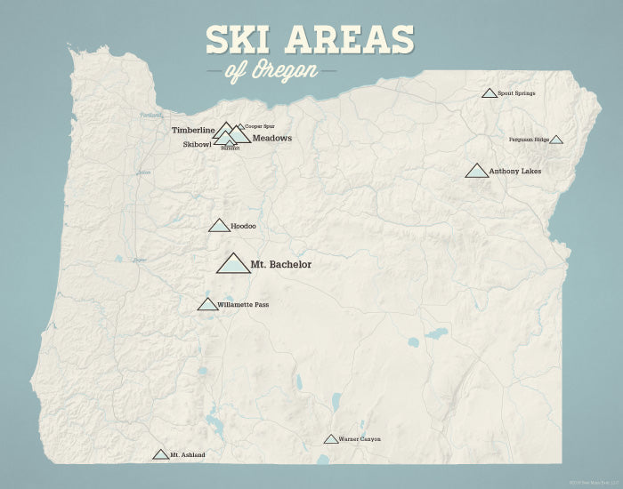 Oregon Ski Resorts Map Print - beige & opal blue