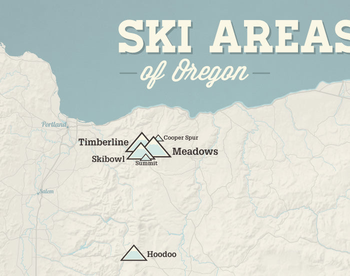 Oregon Ski Resorts Map Print - beige & opal blue