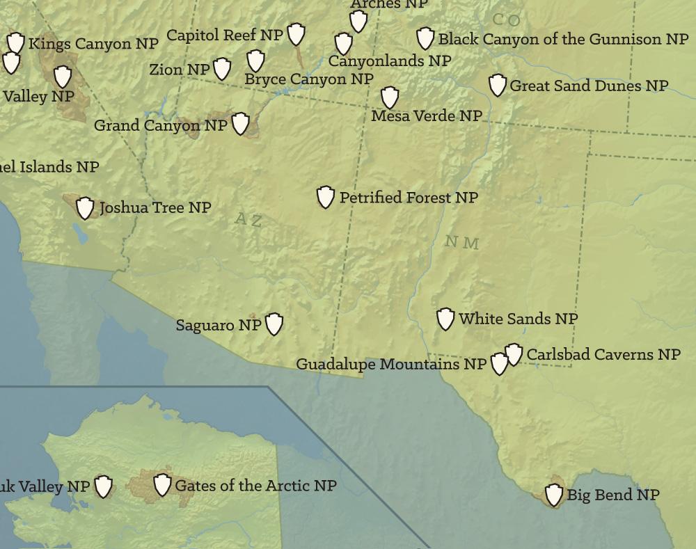 US National Parks Map Print - natural earth