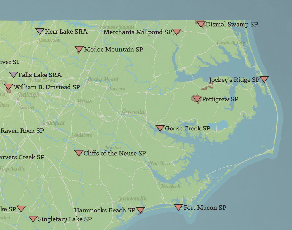 North Carolina State Parks Map Print - natural earth