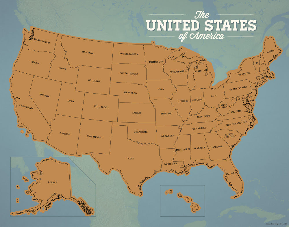 USA 50 States Scratch-Off Travel Checklist Map - natural earth