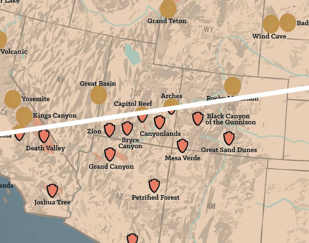 USA National Parks Scratch-Off Checklist Map - tan & slate blue