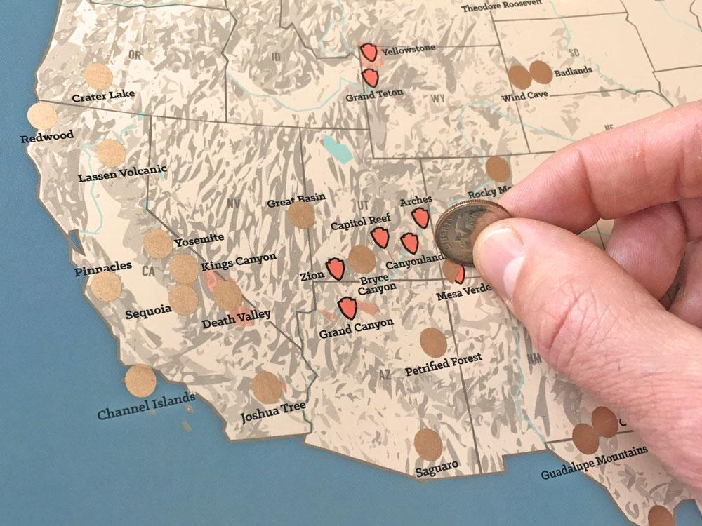 USA National Parks Scratch-Off Checklist Map - tan & slate blue