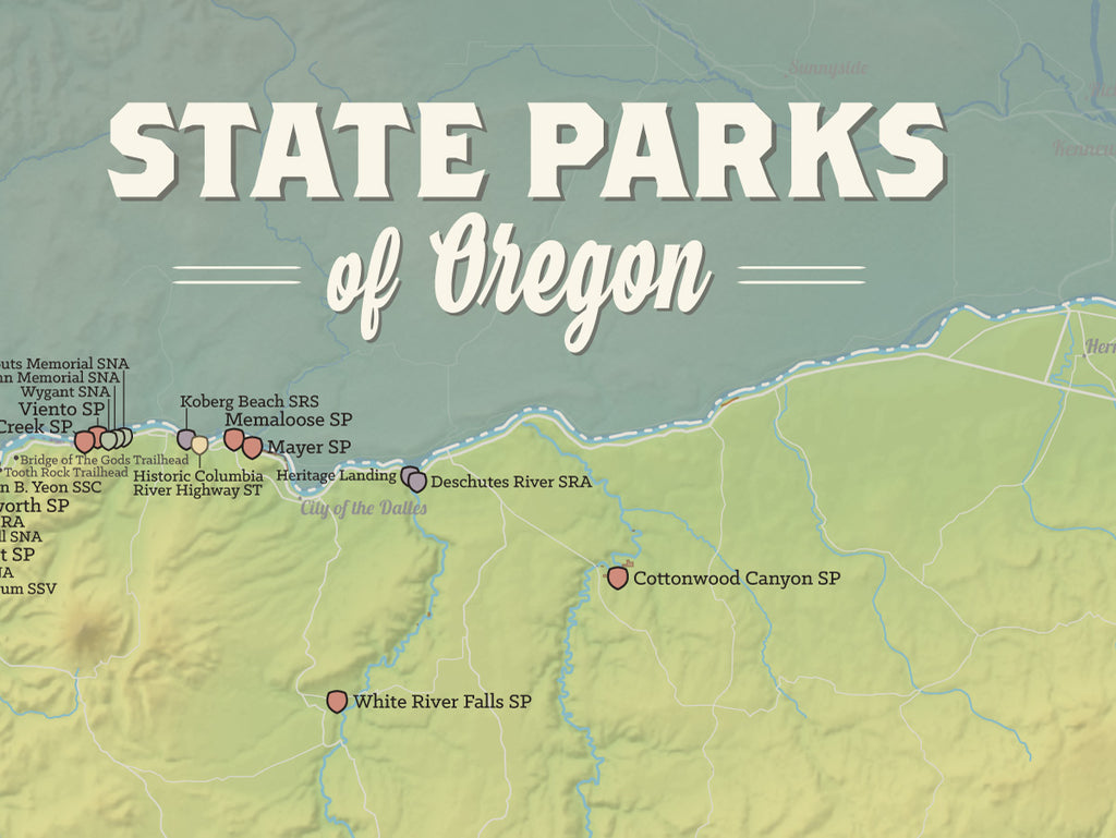 Oregon State Parks Map Poster - natural earth