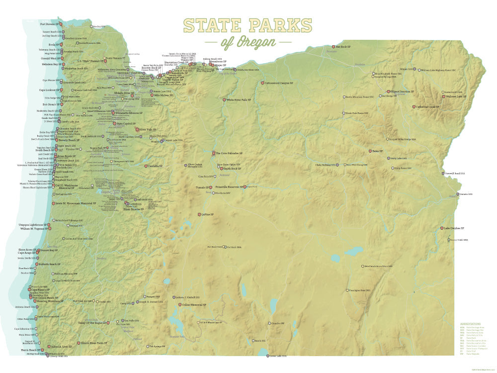 Oregon State Parks Map Poster - sage & white