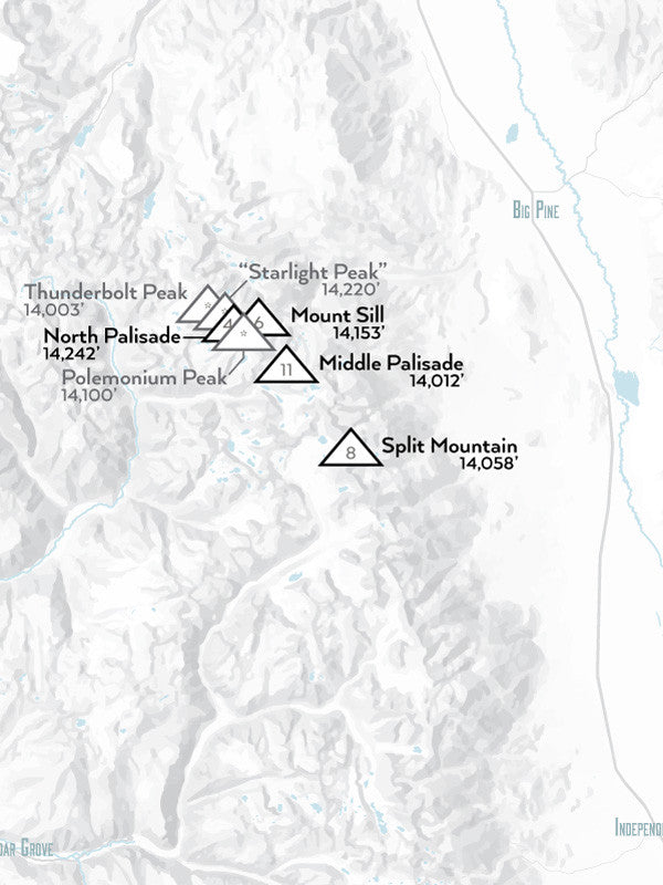 California 14ers Map Poster - gray