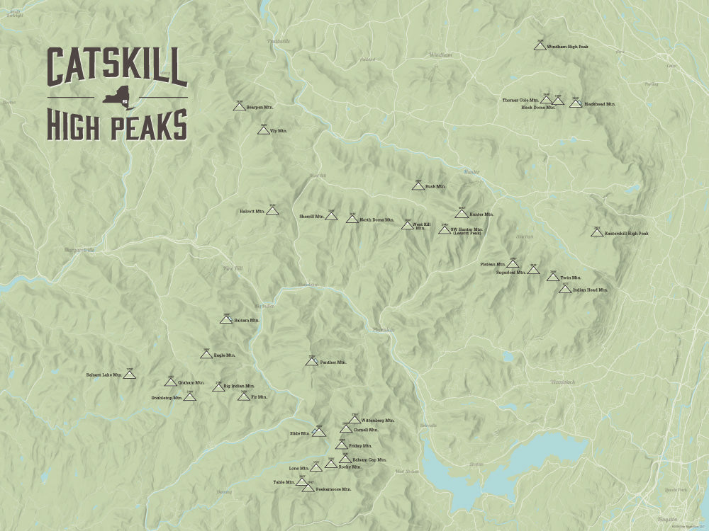Catskill High Peaks map poster - Sage