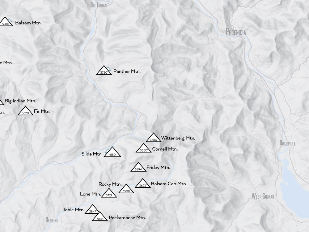 Catskill High Peaks map poster - gray