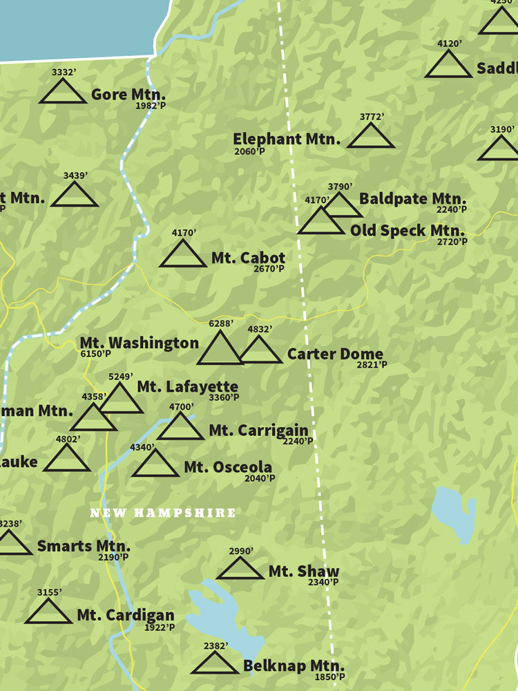 New England Fifty Finest Map Poster - green & aqua