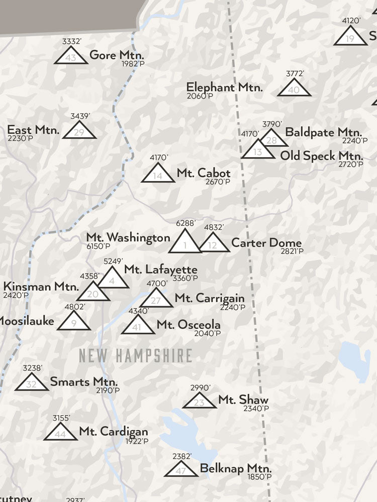 New England Fifty Finest Map Poster - white & gray