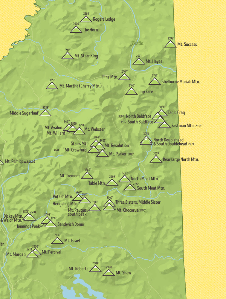 New Hampshire '52 With A View' Map Checklist Poster - green & yellow