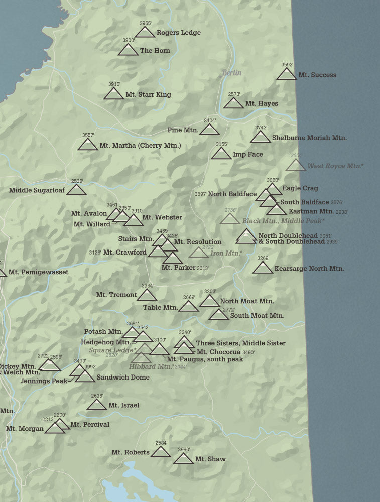 New Hampshire '52 With A View' Map Poster - 2020+2010 Legacy Edition - sage & slate blue
