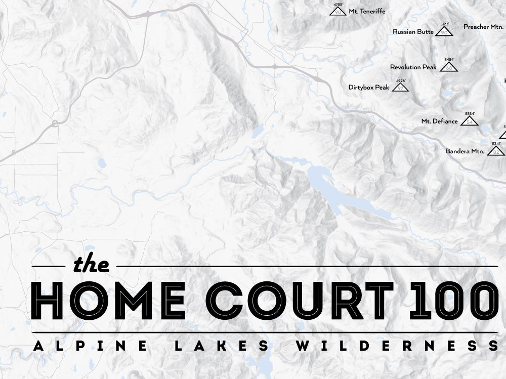 Alpine Lakes Home Court 100 Map Poster - gray