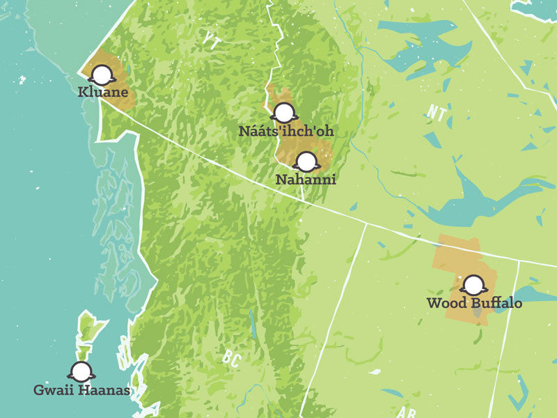 Canada National Parks map poster - green & aqua