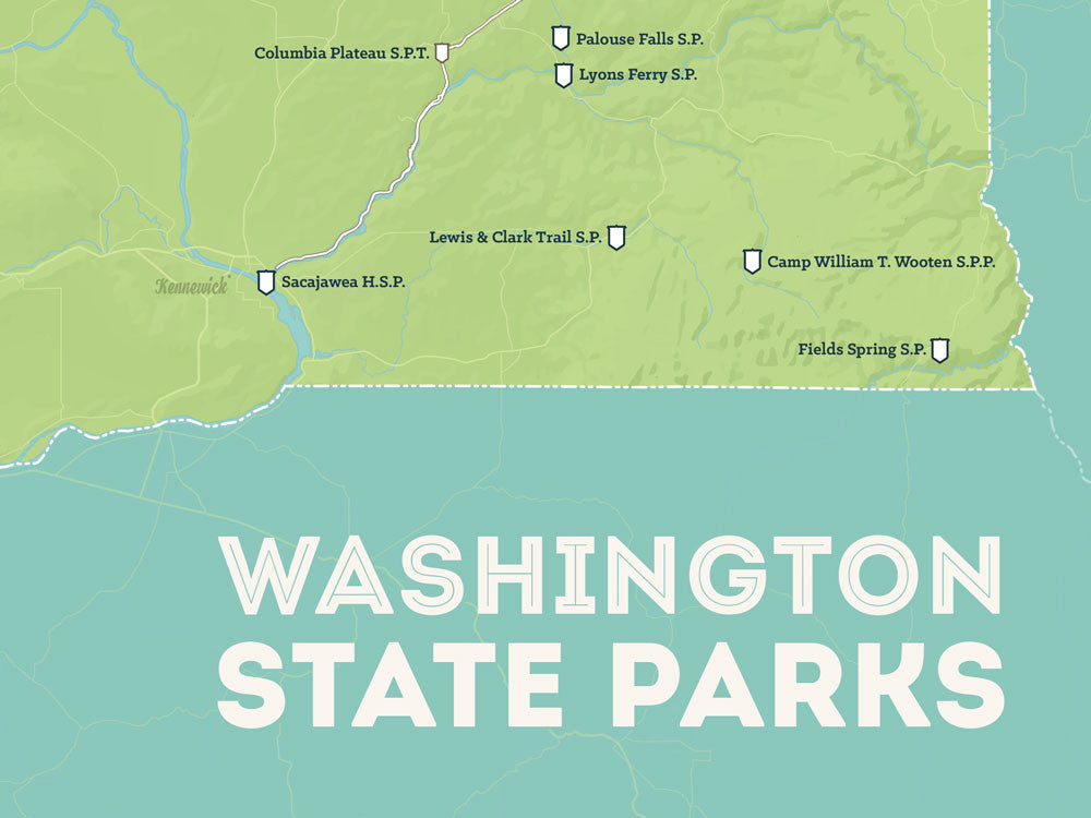 Washington State Parks Map Poster - green & aqua