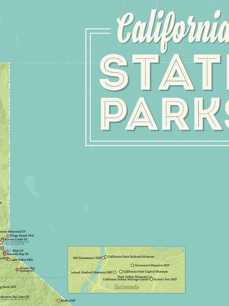 California State Parks Map Poster - green & aqua
