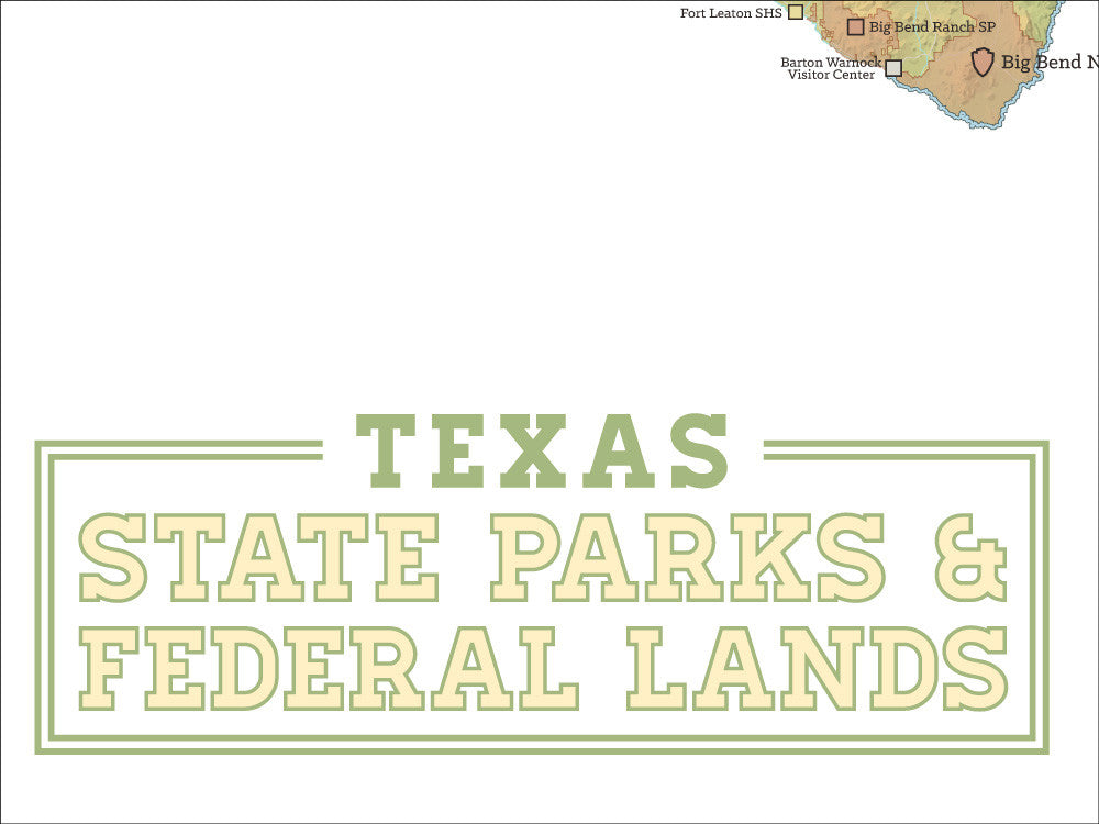 Texas State Parks & Federal Lands map poster - green & white