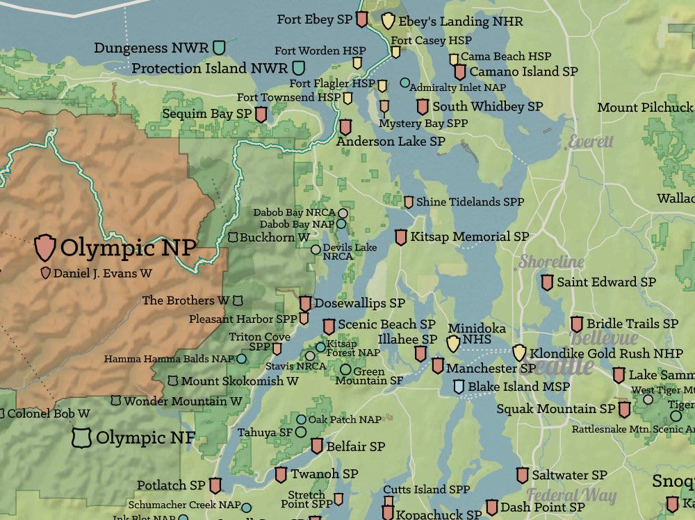 Washington State Parks & Federal Lands Map Poster - natural earth