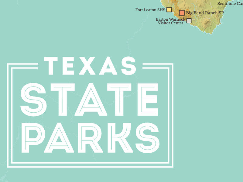 Texas State Parks Map Poster - green & aqua