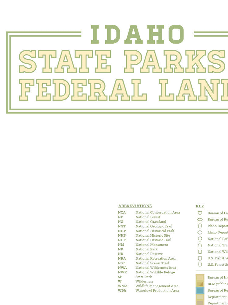 Idaho State Parks & Federal Lands Map Poster - natural earth