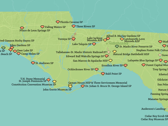 Florida State Parks Map Poster - green & aqua