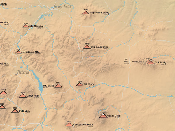 Montana 2000 Prominence Peaks Map 18x24 Poster Best Maps Ever