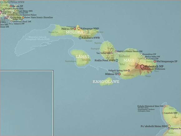Hawaii State Parks & Federal Lands Map Poster - natural earth